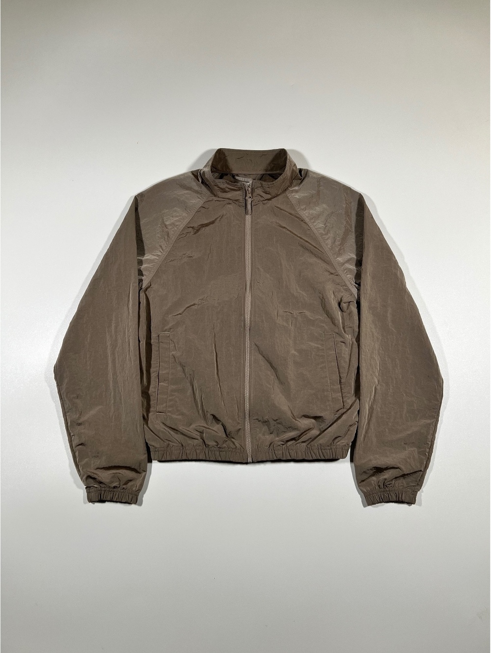 Goodfellow & Co Nylon Track Jacket Taupe Brown Zip Up Windbreaker Y2K Style